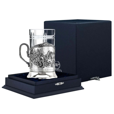 Серебряный подстаканник «Тройка» литой с чернением