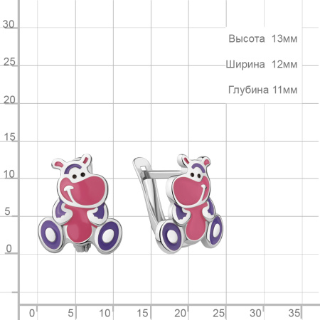 Серьги из серебра с эмалью «Бегемотик»