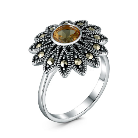 Кольцо из серебра с султанитом и марказитами «Цветок»