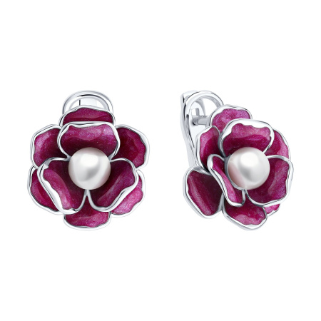 Серьги из серебра с синтетическим жемчугом и эмалью