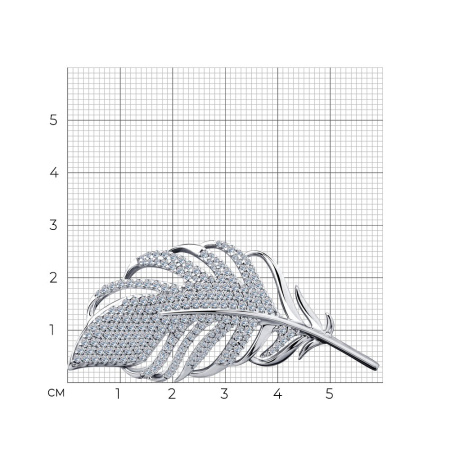 Брошь из серебра с фианитами «Перо»