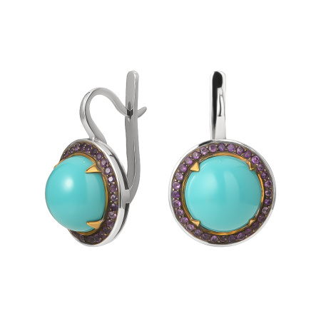 Серебряные серьги с бирюзой и аметистом