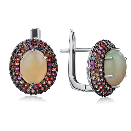 Серьги из серебра с сапфиром и опалом