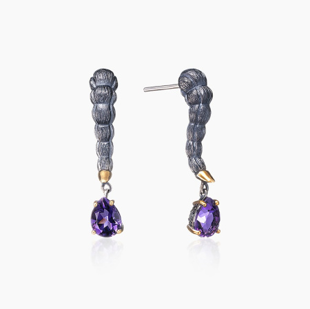 Серебряные серьги «Аметистовая Змея» с аметистом