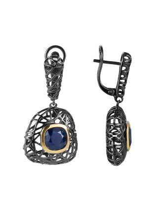Серьги из серебра с натуральным сапфиром