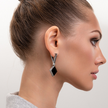 Серебряные серьги «Полуночный Лес» с ониксом