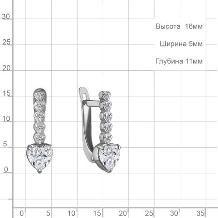 Серьги из серебра с фианитами «Сердце»
