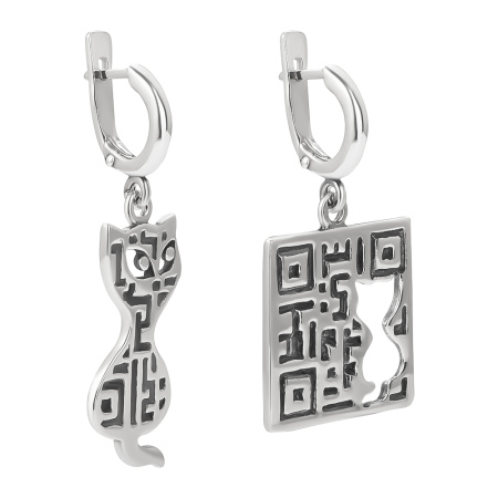 Серьги из серебра «QR-кот»