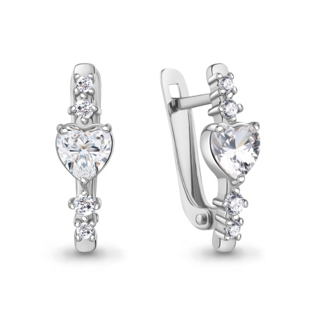 Серьги из серебра с фианитами «Сердце»