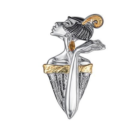 Брошь из серебра «Дама в шляпе»