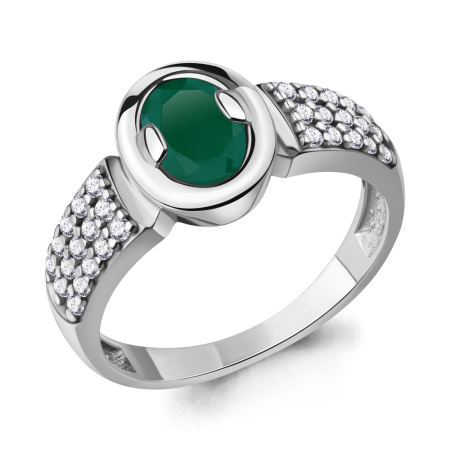 Кольцо из серебра с агатом и фианитами