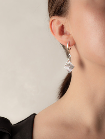 Серьги из серебра «Лабиринт ромб»