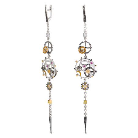 Серебряные серьги с фианитами «Часовой механизм»