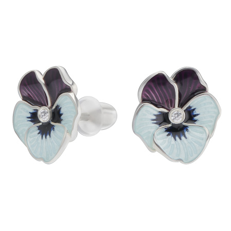 Серебряные пусеты «Анютины глазки» голубые