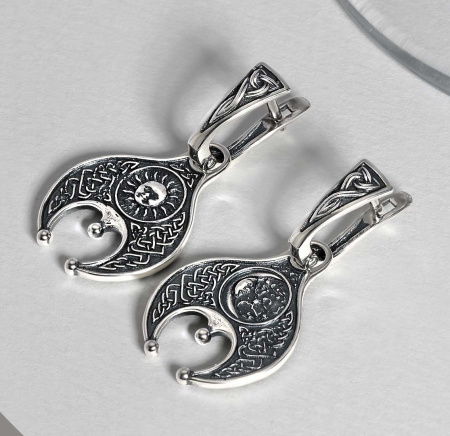 Серьги из серебра «Лунница» в славянском стиле