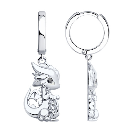 Серьги из серебра с фианитами и эмалью «Дракон»