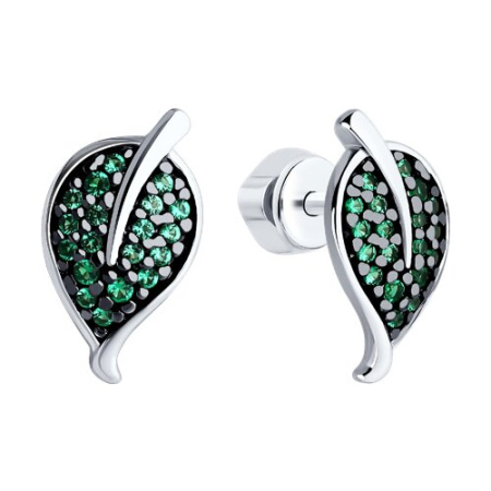 Серьги-пусеты из серебра с фианитами «Лист»