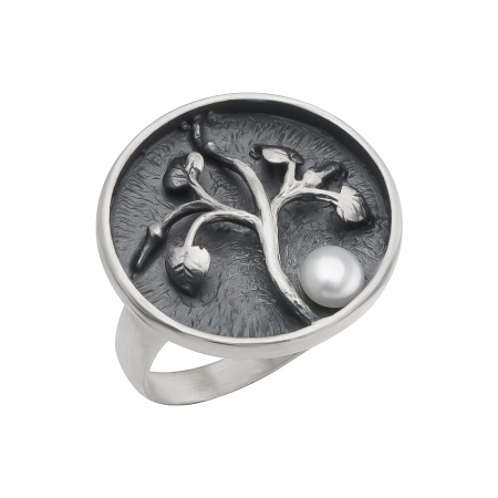 Серебряное кольцо с жемчугом «Дерево»