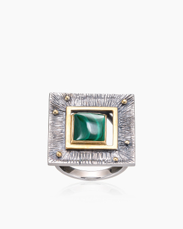 Кольцо из серебра с малахитом «Квадрат»