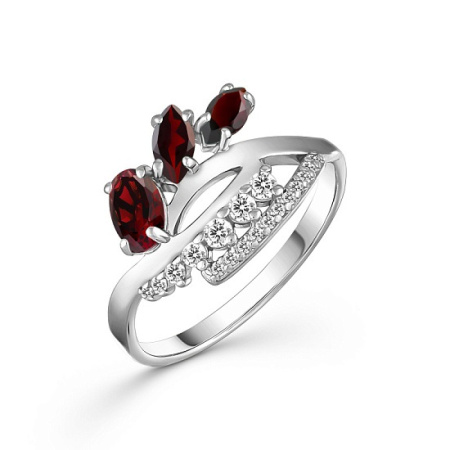 Кольцо из серебра с гранатом и фианитами