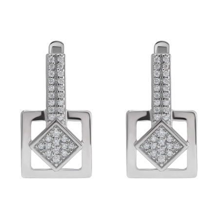 Серьги из серебра с фианитами «Ромб»