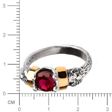 Серебряное кольцо с гранатом и золотом