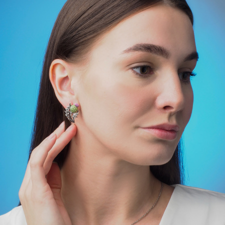 Серьги из серебра «Чертополох» с эмалью