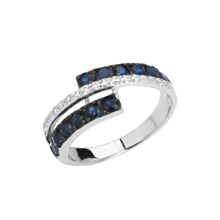 Серебряное кольцо с сапфиром и фианитами