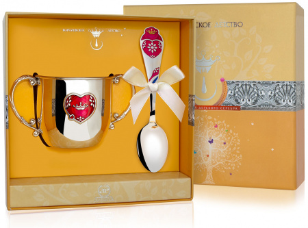 Серебряный набор «Сердце» поильник и ложка