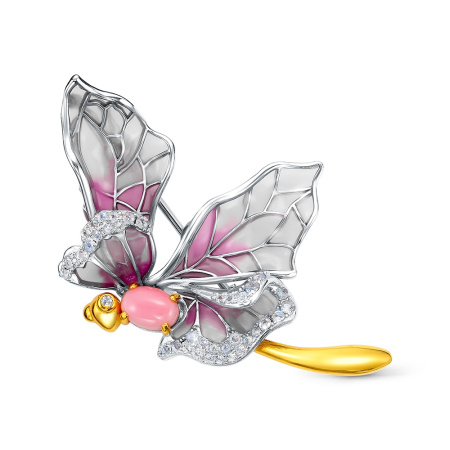 Брошь из серебра с витражной эмалью и перламутром «Стрекоза»