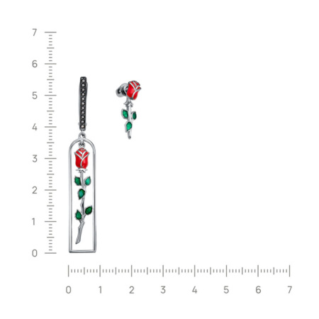 Серьги из серебра с эмалью и фианитами «Роза»
