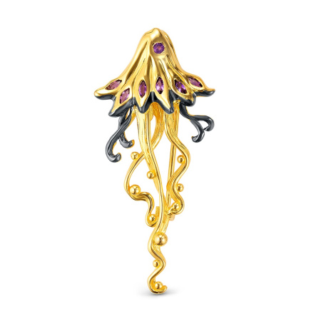 Брошь из серебра с аметистом в позолоте «Медуза»