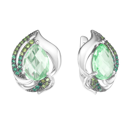 Серебряные серьги с зеленым аметистом