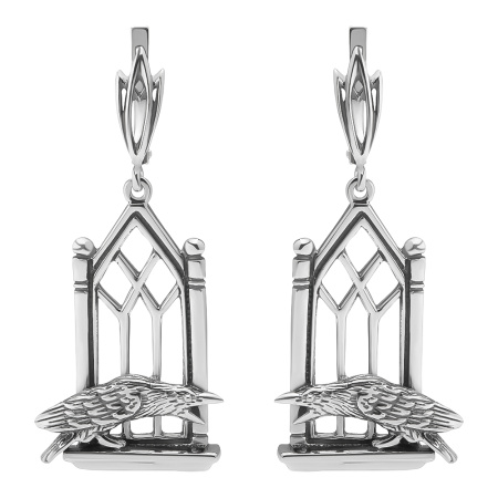 Серьги из серебра «Черный ворон» готика