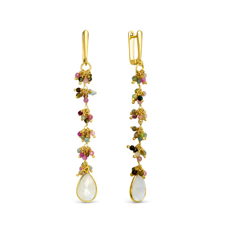 Серьги из серебра с лунным камнем и турмалином