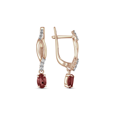 Серьги из серебра в позолоте с гранатом и фианитами