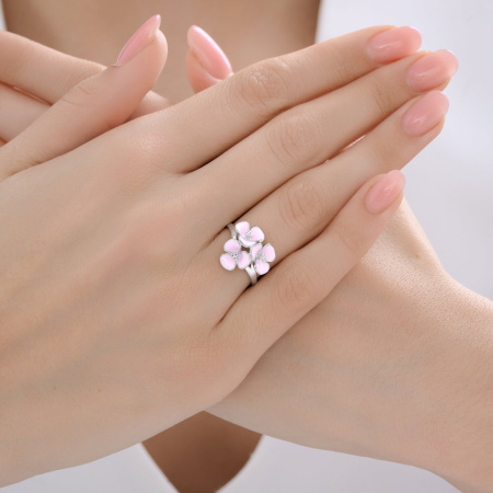 Серебряное кольцо с эмалью «Цветы»