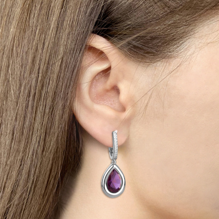 Серьги из серебра с наноаметистом и фианитами