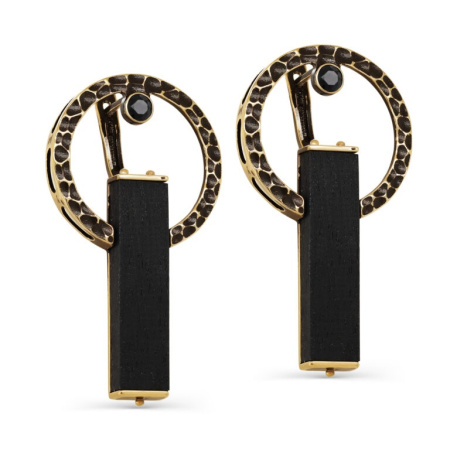 Серьги из серебра с деревом и наношпинелью в позолоте