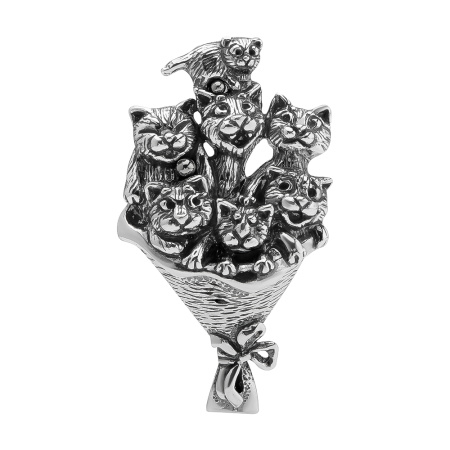 Брошь из серебра «Букет котов»