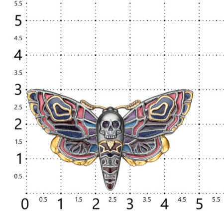 Серебряная брошь с эмалью и фианитами «Мотылек» бражник череп