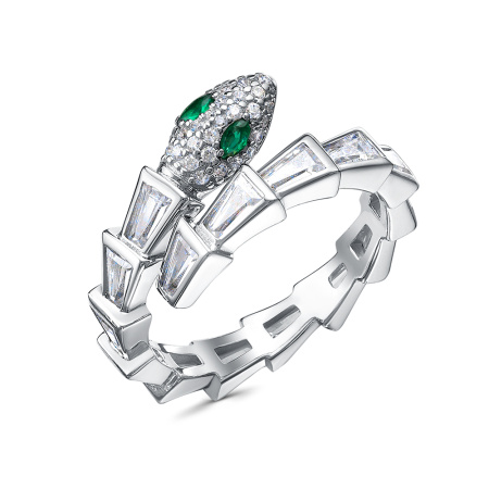 Серебряное кольцо с фианитами «Змея»