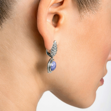 Серьги из серебра с камнем чароит