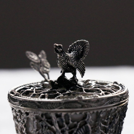 Солонка «Охотничья-Глухарь» серебро 925 и фарфор