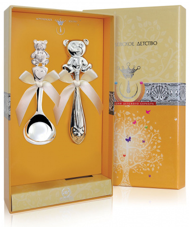 Серебряный набор «Мишутка» ложка и погремушка