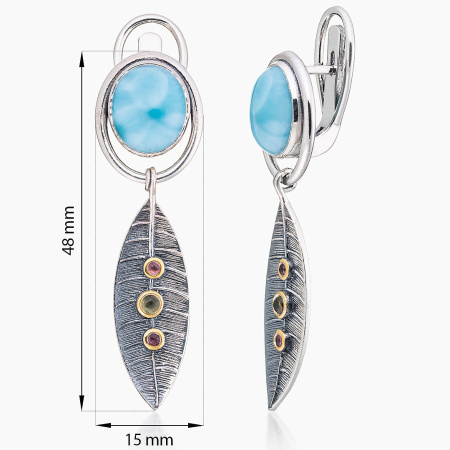 Серьги из серебра с камнем ларимар