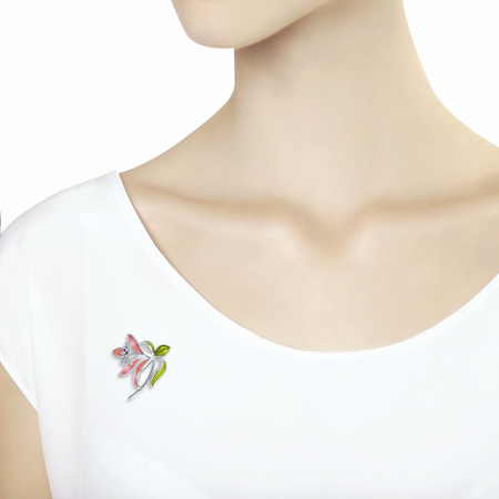 Брошь из серебра с эмалью и фианитами