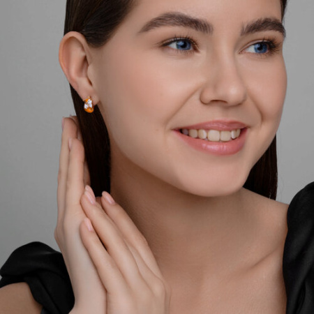 Детские серебряные серьги с эмалью «Лисичка»