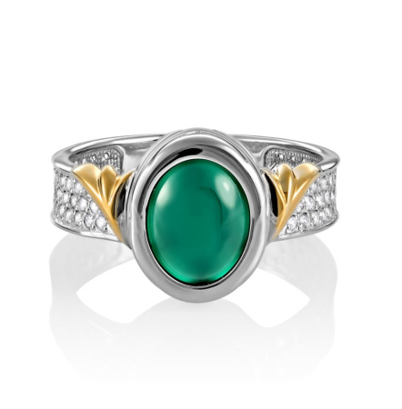 Кольцо из серебра с зеленым ониксом