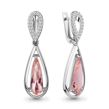 Серьги из серебра с наноморганитами и фианитами